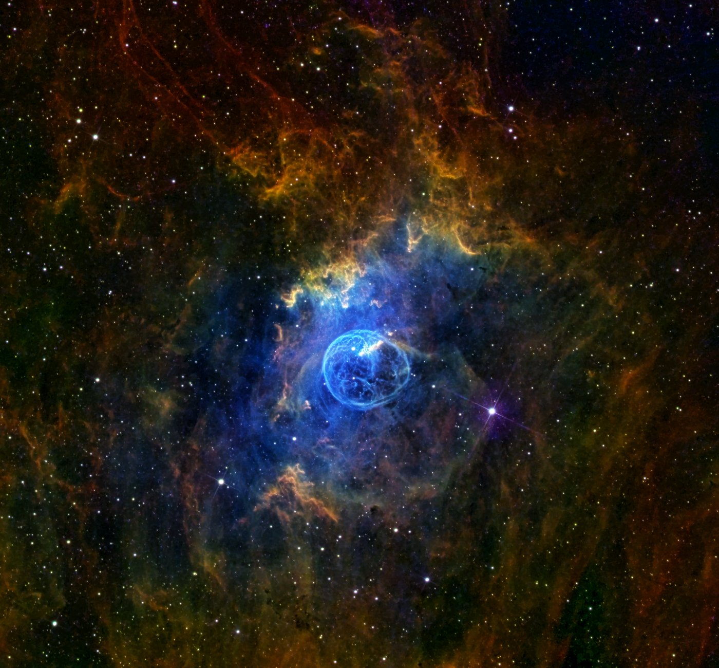 SH2-162 (NGC 7635, Bubble Nebula) in false colors (SHO)