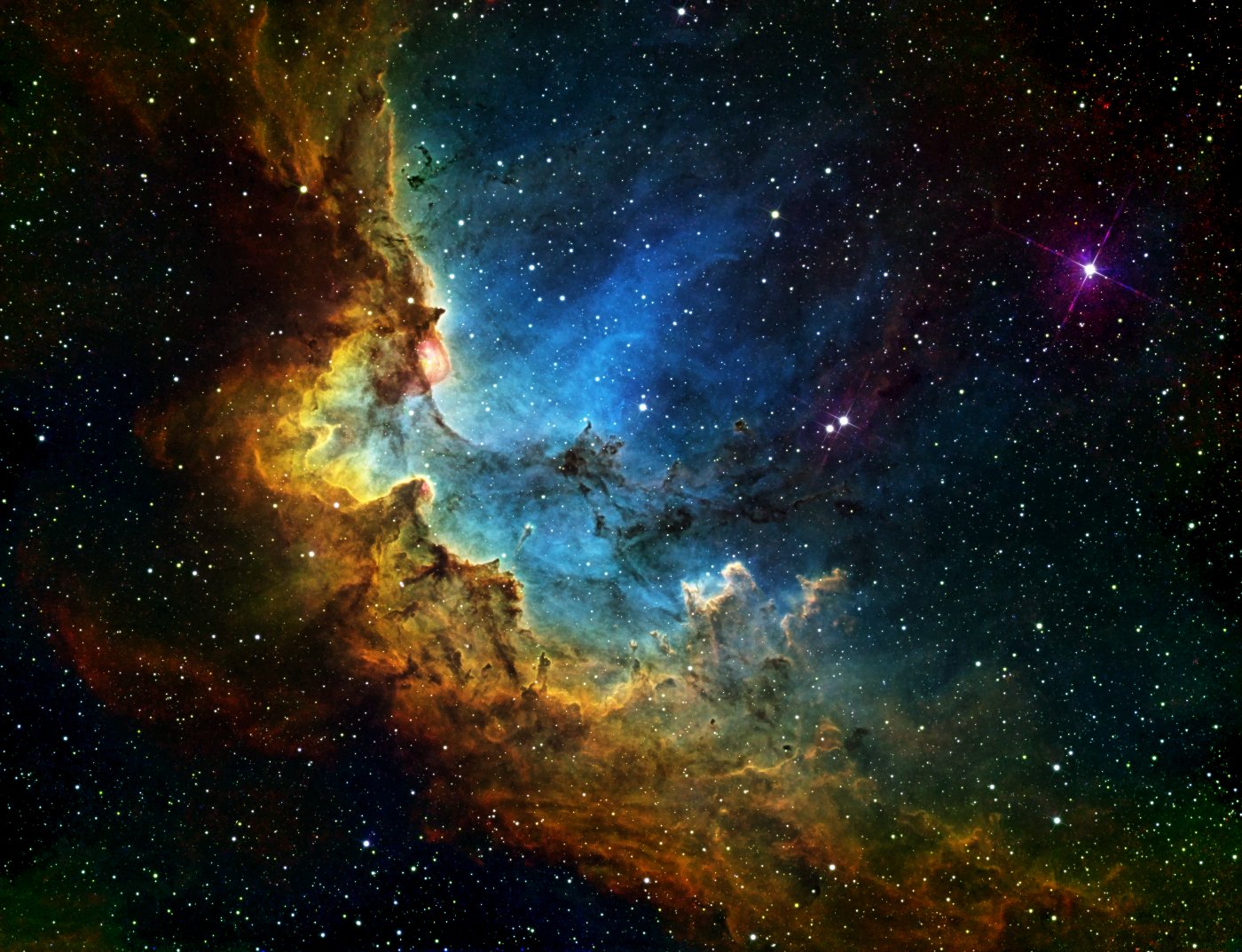 SH2-142 (Wizard Nebula) in false colors (SHO)