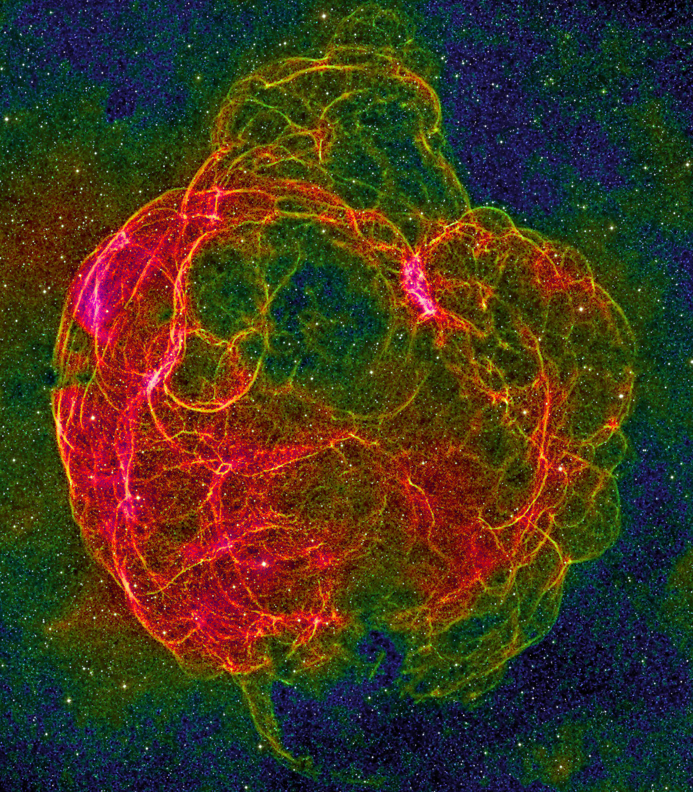 Spaghetti Nebula (SH2-240, Simeis 147, supernova Remnant) in false colors made from H-Alpha
